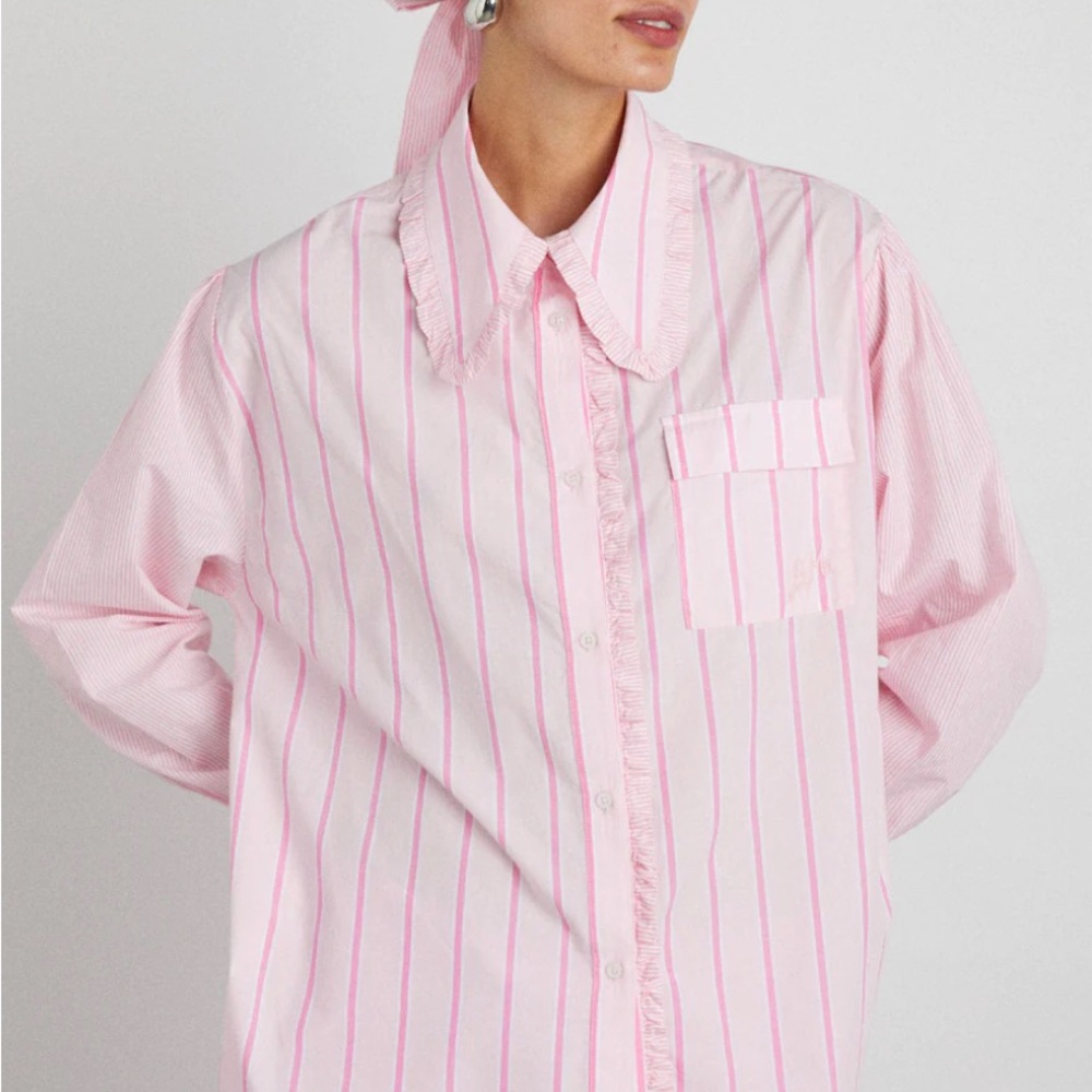 Elegant Pink Striped Women's Button Down Shirt